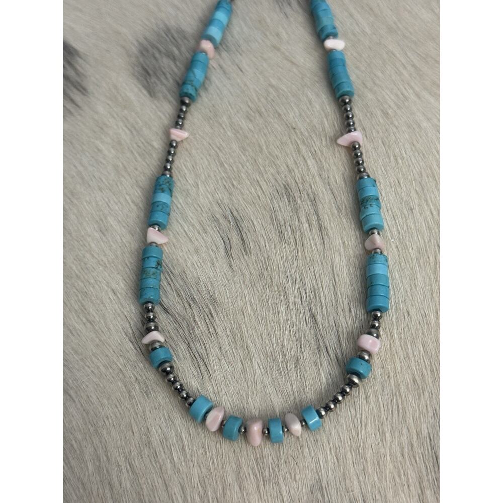 Sterling Silver Navajo Pearl Turquoise HEISHI Conch Nuggets Necklace 16.5-18.5” - Picture 3 of 12